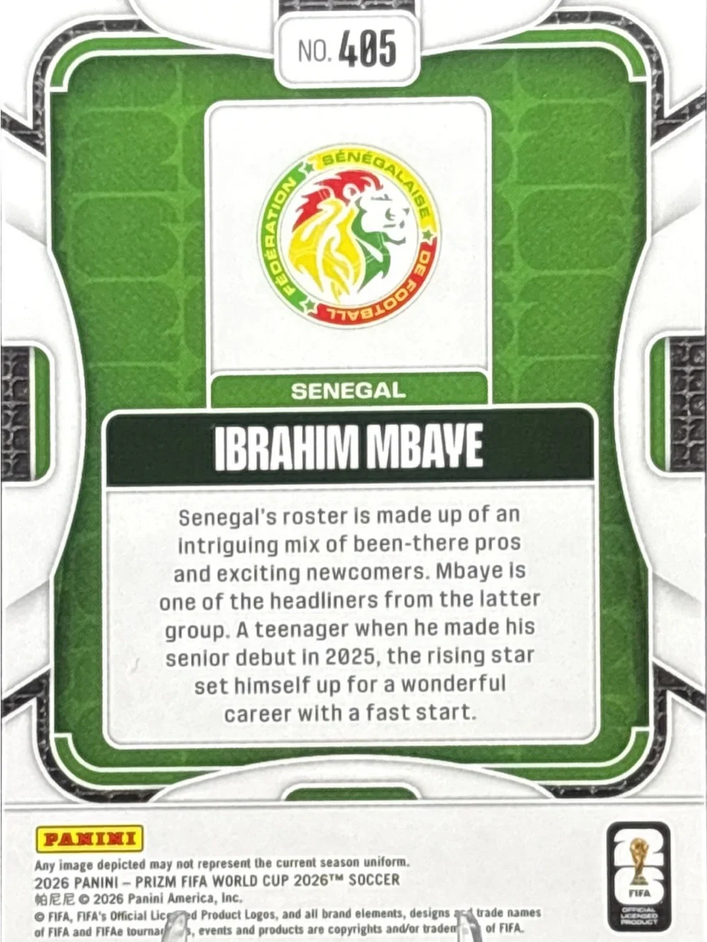 Panini Prizm Ibrahim Mbaye Rookie Soccer Card